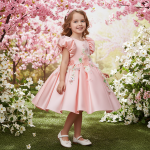 Vestido de Princesa de Lujo Personalizado para Niña 2025 Vestido de <span class=keywords><strong>Boda</strong></span> para Niños Fiesta Niña de las Flores Apliques Hechos a Mano Manga Corta para Fiesta - Product Image 5