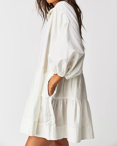 Nuevo estilo, <span class=keywords><strong>ropa</strong></span> de calle, Vestido corto de solapa sólida para mujer, patrón personalizado 3/4, manga abullonada, picardías, minivestido de retazos Suelto - Product Image 5