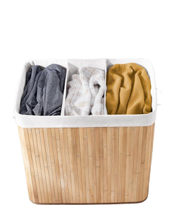 Có thể gập lại tre giặt giỏ với 3 ngăn Clip-on Nắp bông xử lý cho phòng ngủ phòng tắm hoặc phòng giặt sử dụng - Product Image 5