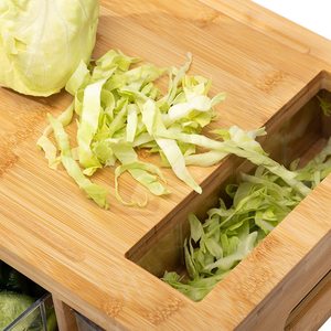 Tabla de Cortar de Bambú Rectangular con Cajones de Almacenamiento, Herramienta de Preparación de Alimentos para Cocina - Product Image 4