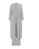 Damen 3-teiliges Modal-Set: Oberteil, Weite Hose mit Kordelzug, Langer Gürtel-Morgenmantel, Weicher Strick-Pyjama, Individuelle Anpassung Möglich