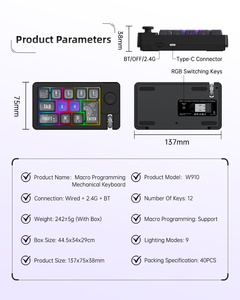 <span class=keywords><strong>Backlit</strong></span> không dây cơ khí bàn phím lập trình viên 12 phím tùy chỉnh chức năng Bluetooth/USB/có dây/Bàn phím cho Mac máy tính Windows - Product Image 6
