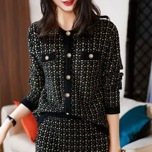 Autumn 2022 women temperament knitted formal skirt suit fashion office wear two piece set