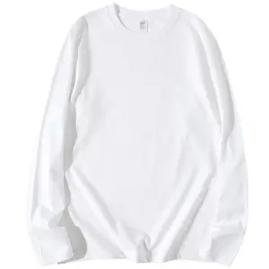 Camiseta de manga larga para hombres, camisa de cuello redondo de 220 algodón, informal, con tu logotipo personalizado, 100% gramos - Product Image 2