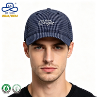 Großhandel Bestseller 100% Polyester Oxford Marine Karierte Baseballkappe mit Handstickerei 'Show Bright' für Freizeitkleidung