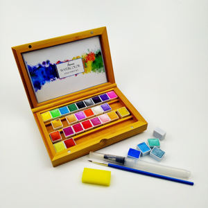 Fournisseur d'usine, coffret en bois de bambou, cadeau de qualité supérieure, ensemble de peinture aquarelle solide en demi-pan, 12/24/36/48 couleurs - Product Image 1