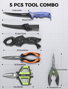 Pullther 6pc Kit d'outils de pêche Pince de pêche Couteau à filet, pince à lèvres de poisson flottante, ciseaux de pêche Cadeaux de pêche pour hommes - Product Image 3
