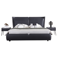 Lit en cuir capitonné en bois massif moderne, taille Queen, avec housse amovible, cadre de canapé-lit de luxe écologique
