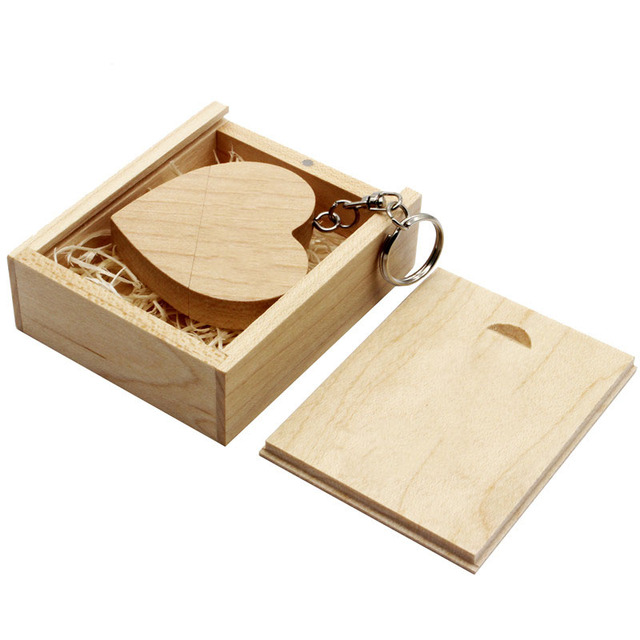 GITRA Wooden Box With Logo Custom Heart Shape USB Flash Drive Wedding Gift Box Wood Pendrive 32 GB