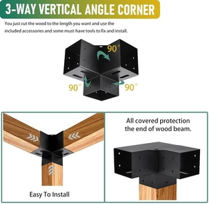 4x4 3 voies Pergola/Gazebo support 90 ° Angle droit Extension d'angle <span class=keywords><strong>noir</strong></span> poudre enduit bricolage modulaire dimensionnement matériel 4 pièces - Product Image 5