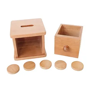Tốt nhất bán tùy chỉnh bằng gỗ trẻ sơ sinh phát triển thả trẻ sơ sinh trẻ mới biết đi Montessori ngăn kéo lưu trữ đồ chơi gỗ hộp đồng xu