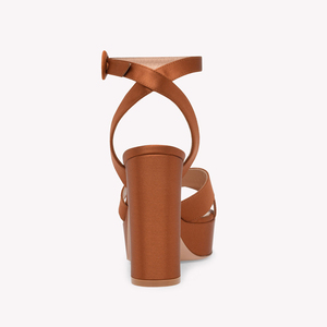 Sandales à plateforme en satin pour femmes, talon bloc, lanières croisées, boucle à la cheville, talons de soirée, bout rond, vente en gros OEM - Product Image 4