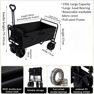 Veelzijdige All-Terrain Opvouwbare Utility <span class=keywords><strong>Wagon</strong></span> Voor Buiten Kamperen Met Verstelbare Handgreep En Opbergvakken - Product Image 5