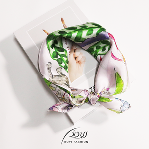 Foulard Quadrato BOYI Personalizzato 100% Seta di Gelso 53cm, <span class=keywords><strong>Sciarpa</strong></span> in Seta Naturale da <span class=keywords><strong>Donna</strong></span> con Stampa Digitale, Design Floreale <span class=keywords><strong>Elegante</strong></span> per Matrimoni - Product Image 2
