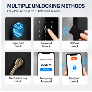 Poignée de porte numérique intelligente WiFi Bluetooth TUYA avec lecteur d'empreintes digitales biométrique et clé électronique pour usage domestique dans les hôtels/appartements - Product Image 5