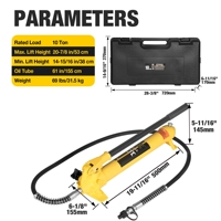 Kit de réparation de véhicule avec cric hydraulique Porta Power 10T robuste, boîte en plastique, crics de voiture en acier thermolaqué, épaisseur d'acier de 4,5 mm