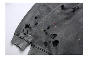 เสื้อฮู้ดดี้ผู้ชายสำหรับฤดูหนาว ลายปัก สีสาด ดีไซน์เนอร์ ล้างสีแบบดิจิตอล ทำสีซีดแบบดิสเทรส ผ้าฝ้าย 100% ทรงโอเวอร์ไซส์ - Product Image 6