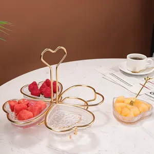 금도금 장식 케이크 캔디 스탠드 과일 접시 식품 트레이 유리 및 금속 서빙 디스플레이 트레이 간식 접시 그릇