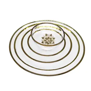 Wholesale clear glass charger plates with gold rim european style dish plates dinnerware set for hotel