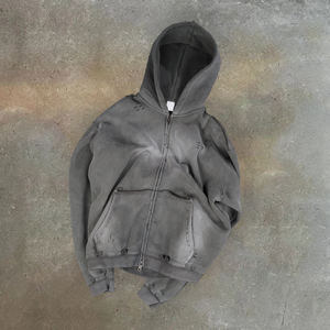 Sudadera con Capucha Extra Grande para Hombre, 100% Algodón, con Cierre, Lavado Ácido, Logotipo Personalizado Bordado por el Fabricante - Product Image 4