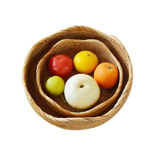 Cesta de frutas tejida de ratán hecha a mano, cesta de almacenamiento Retro, sala de estar, hogar, mesa de café, plato de frutas secas redondo - Product Image 3