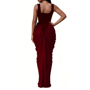 ชุดเดรสแม็กซี่ผ้ากำมะหยี่สำหรับผู้หญิง - ชุดเดรสคอเหลี่ยมแขนกุดสำหรับงานทางการแฟชั่น - Product Image 4