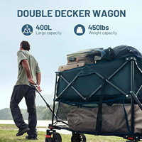 Chariot pliant double étage robuste en tissu Oxford, grande capacité 400L, avec pare-soleil, capacité de charge 225 Lbs, extension extra longue pour le camping