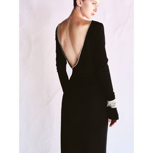 เดรสสีดำของผู้หญิงชุดเดรสยาวแบบหรูหราคุณภาพพรีเมียมชุดเดรส Maxi พร้อมป้ายแบบเปิดหลังที่กำหนดเอง - Product Image 6