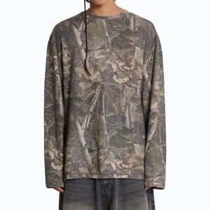 Custom Logo Woodland Camo Waffle <b>Long</b> Sleeves Top Oversized T-Shirt Fashion Cotton Streetwear Casual <b>Tshirt</b> for Men - Product Image 6