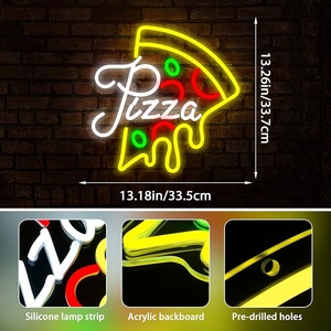 Dimmable <span class=keywords><strong>Pizza</strong></span> Slice Neon Light Sign 13.0*13.1 Art mural pour <span class=keywords><strong>Pizzeria</strong></span> Restaurant Cuisine Salle à manger <span class=keywords><strong>Man</strong></span> Cave Party Bedroom Sign - Product Image 3