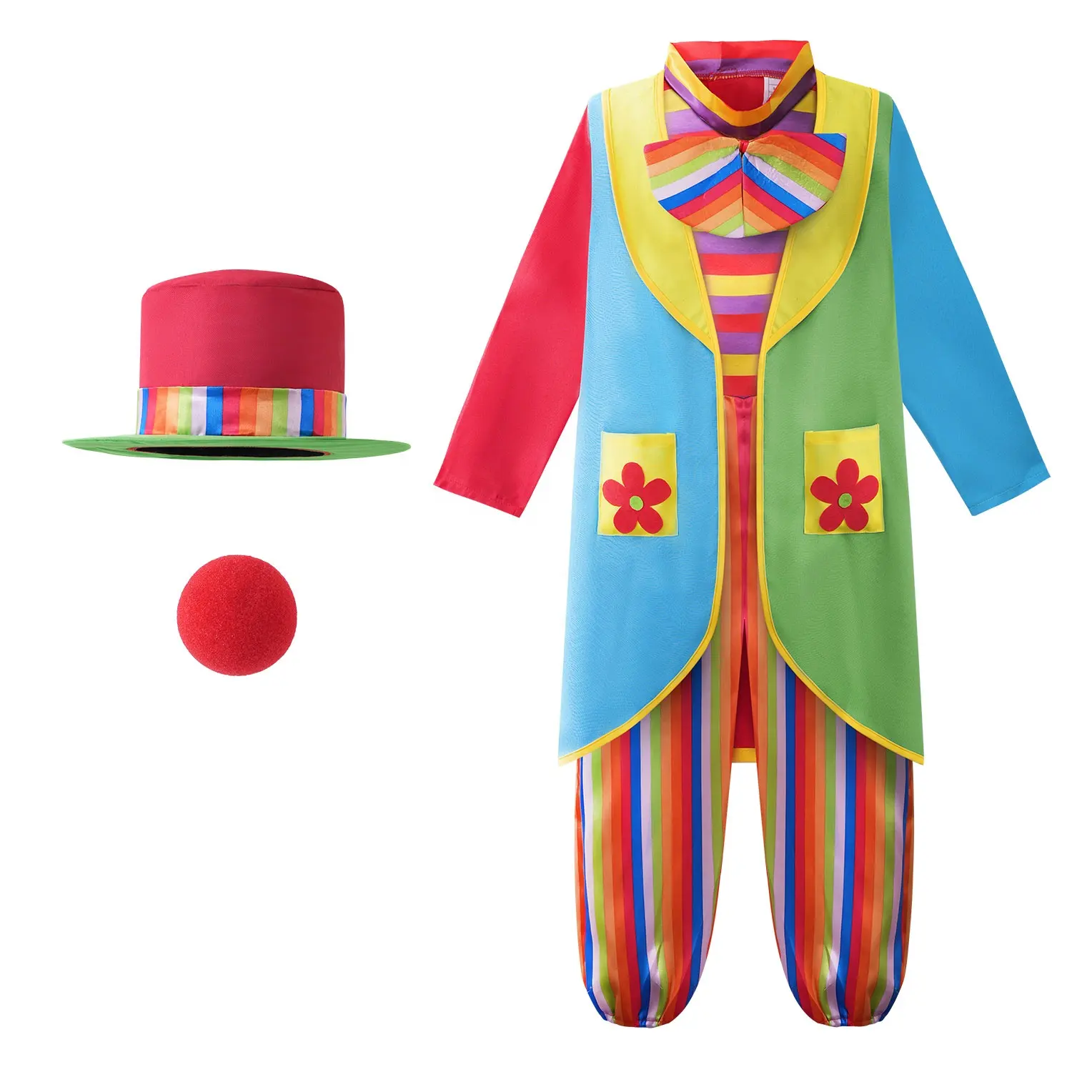 Kleurenblok Grappig Clownkostuum, Festival Carnavalskostuum Met Lange Mouwen Voor Podiumfeestgelegenheden, Kinderkleding