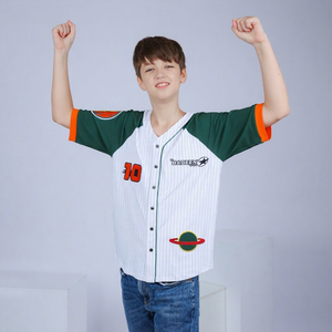 Camisa deportiva de mezclilla con estampado informal de béisbol para adolescentes, cuello en V, manga corta, de secado rápido y transpirable-TB 39 - Product Image 1