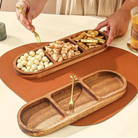 Plateau en bois massif classique à compartiments pour condiments, petit-déjeuner, sushi, pain, dessert, sauces, cuisine, dîner, assaisonnements