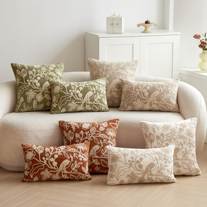 Sarung bantal bordir bunga dan burung kolibri 45x45cm, sarung bantal dekoratif musim semi - Product Image 1