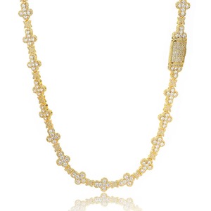 เครื่องประดับ HIPHOP ICE OUT New Sparkling Diamond CROSS Link Chain Link ของผู้หญิง zircon ชุบทองเต็มรูปแบบดอกไม้สร้อยข้อมือสร้อยคอ - Product Image 6