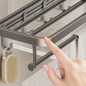 Étagère de salle de bain pour serviettes <span class=keywords><strong>sans</strong></span> perçage ; <span class=keywords><strong>Porte</strong></span>-serviettes intégré pour toilettes, douche, salle de bain, lavabo - Product Image 6