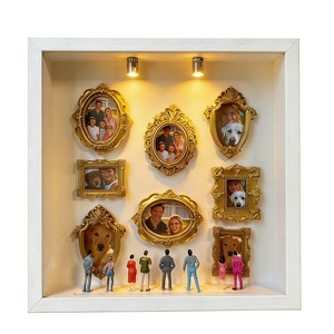 Mini <span class=keywords><strong>cadre</strong></span> <span class=keywords><strong>photo</strong></span> vintage fait main <span class=keywords><strong>en</strong></span> résine blanche avec éclairage pour exposition de portraits, style US, type boîte à ombre de musée, pour affichage de silhouettes - Product Image 2