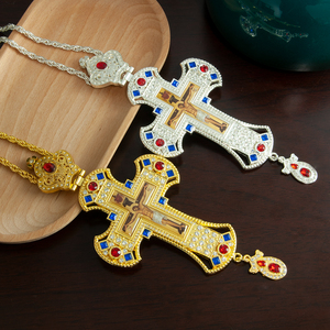 HT Grande Taille Église Orthodoxe Croix Collier Or Mode Or Argent Plaqué Résine Jésus Crucifix Prêtre Orthodoxe pour la Prière - Product Image 1