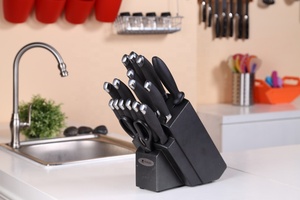 Chất Lượng Cao 17-Pcs Dao Nhà Bếp Thiết Lập Đôi Bolster Mềm Cao Su Xử Lý Màu Đen Dao Bằng Gỗ Khối Dùng Một Lần PP + Tpr Chất Liệu - Product Image 3