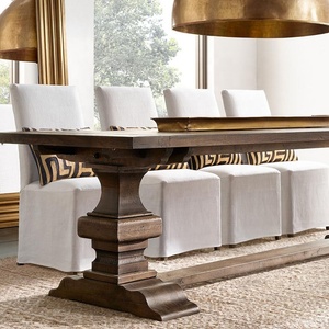 Bàn ăn gỗ sồi hình chữ nhật kiểu Pháp, chân đế, lớn, 10/12 chỗ ngồi - Product Image 4