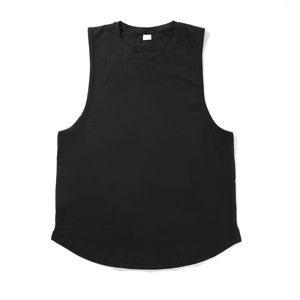T-shirt da uomo per il Fitness gilet sportivo girocollo curvo con orlo senza maniche canottiera elastica tinta unita da ginnastica da uomo - Product Image 5