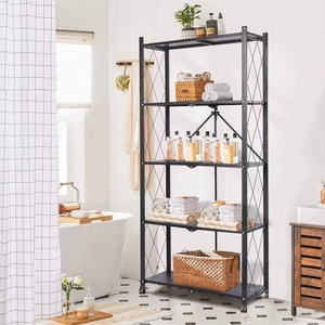 5 lớp di động có thể gập lại kệ xếp chồng Pallet kim loại Rack với bánh xe gấp siêu thị hiển thị đứng - Product Image 2