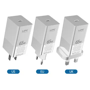 Cargador de pared con puerto CE FCC ROHS, dispositivo de carga súper rápido PD, USB, pequeño GAN para teléfono, 65W, pedido OEM, 100 Uds.