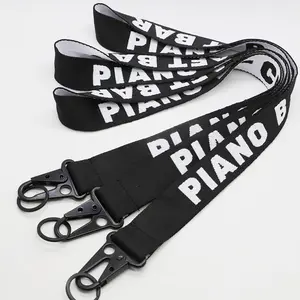 Custom Heavy Duty 1.2 Inches Woven Lanyard Black Neck Strap With Black Eagle Mouth Hook And Keyring