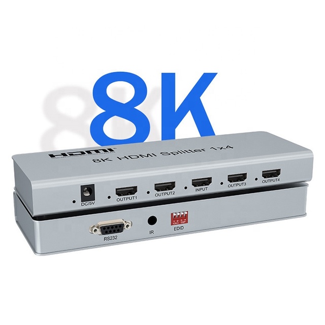 8K 60Hz 4K 120Hz HDR HDMI Splitter 1x4 7680x4320/60Hz HDMI Splitter 1 in 4 Out with IR Edid RS232