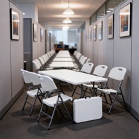 Table pliante en plastique de 6 pieds, moulée par soufflage en HDPE, avec pieds en acier, directement de l'usine, pour hôtel et salle de banquet