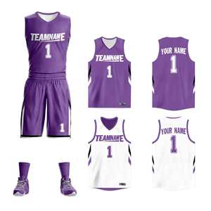 Maillot de basket-ball personnalisé, design double face, violet et blanc, vêtements de sport - Product Image 1
