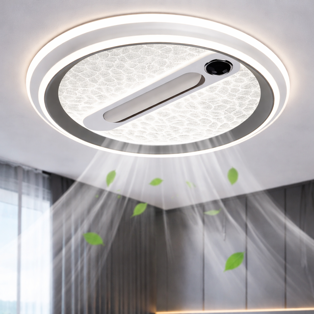 Modern Bladeless Ceiling Fan Acrylic LED Light Filtration System for Living Room Energy Efficient Smart Home Cooling Solution