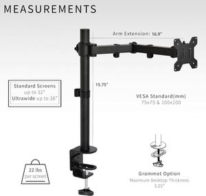 New Stock 32-Inch <b>Black</b> <b>Computer</b> Monitor Stand with <b>Desk</b> Arm Mount Height Adjustment Supports Maximum 90 Degree Tilt - Product Image 2