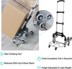 Stair Climbing Cart With Front Wheels Folding Hand Truck Aluminum Alloy Luggage Moving Trolley Cart